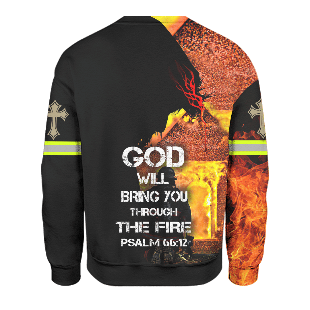 Jesus Firefighter God Will Bring You Through The Fire Customized 3D All Over Printed hoodie