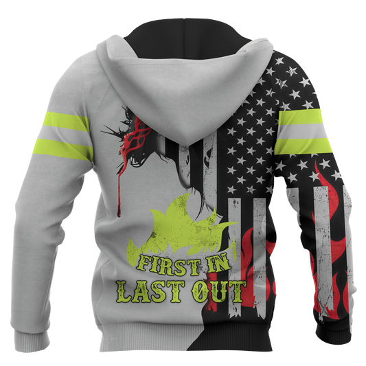 Jesus Firefighter First In Last Out Customized 3D All Over Printed hoodie