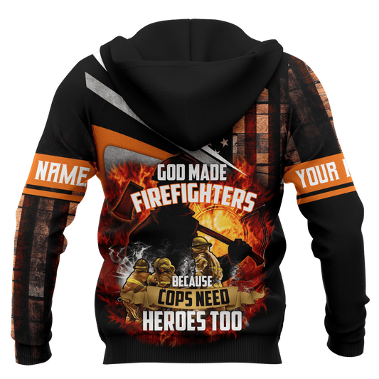 God Made Firefighters Cops Need Heroes Too Jesus Firefighter Customized 3D All Over Printed hoodie