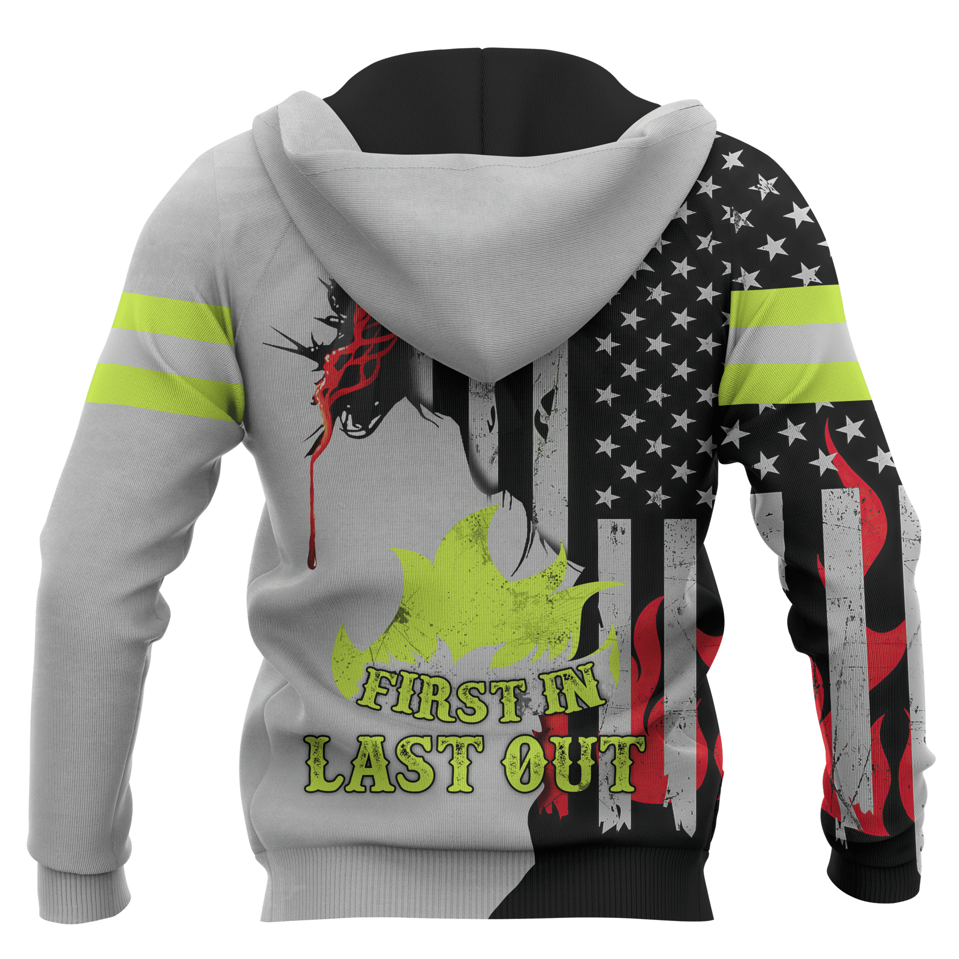 Jesus Firefighter First In Last Out Customized 3D All Over Printed Shirt Hoodie