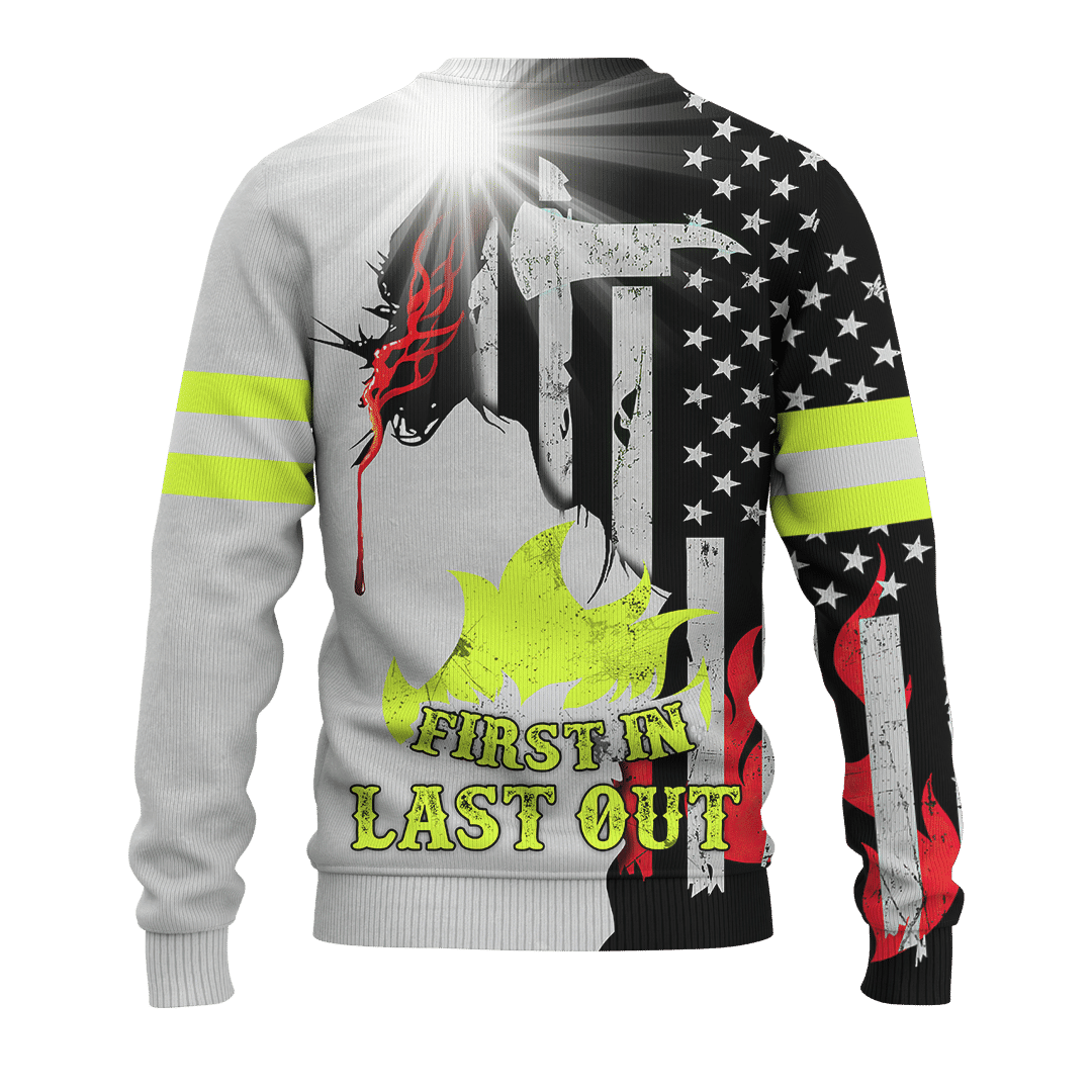 Jesus Firefighter First In Last Out Customized 3D All Over Printed Shirt Hoodie