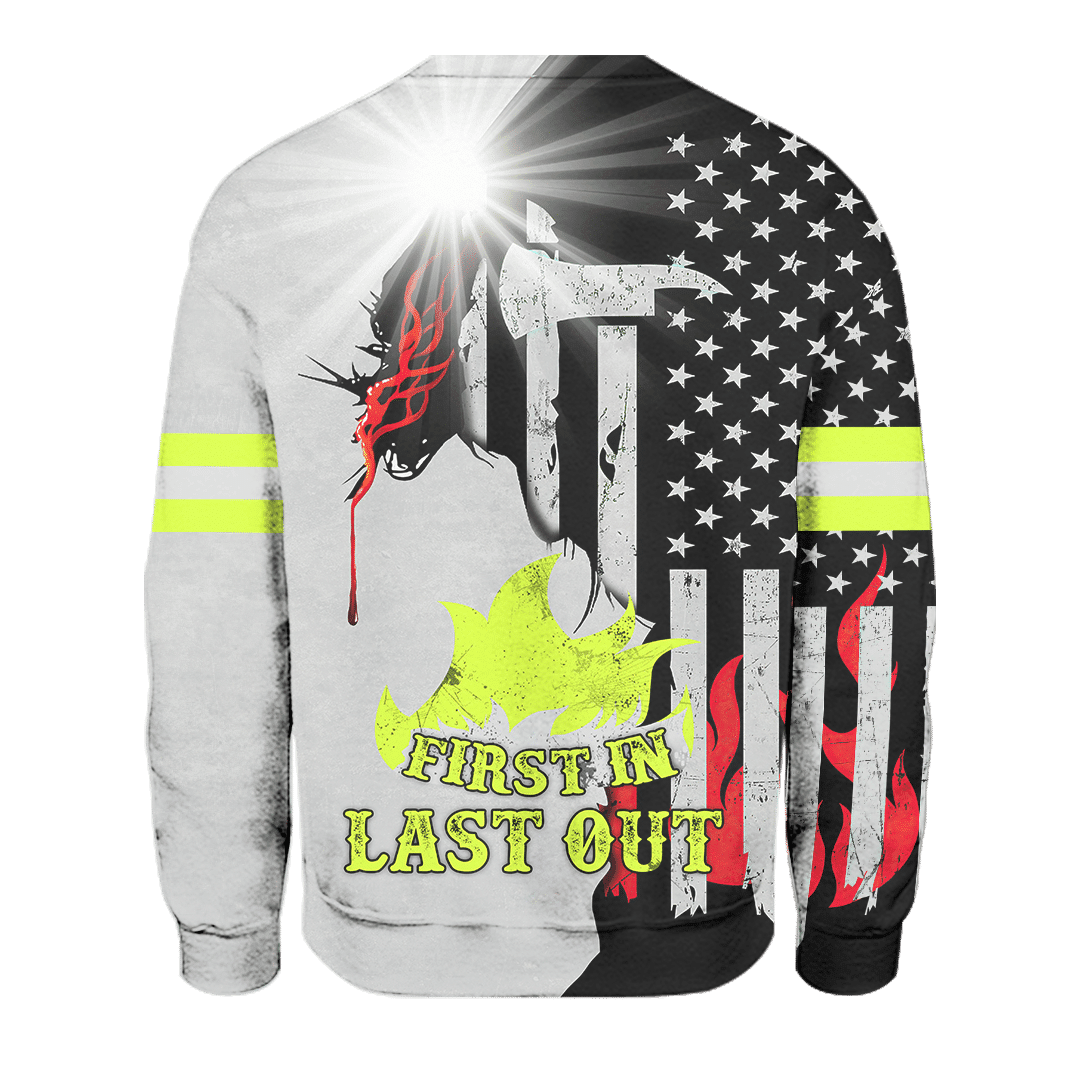 Jesus Firefighter First In Last Out Customized 3D All Over Printed Shirt Hoodie