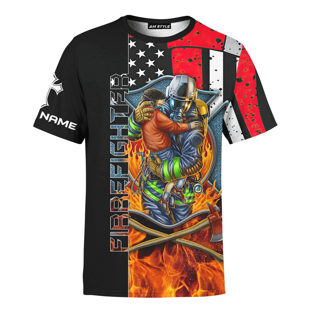 Jesus Firefighter Breathtaking Firefighter Customized 3D All Over Printed Shirt Hoodie