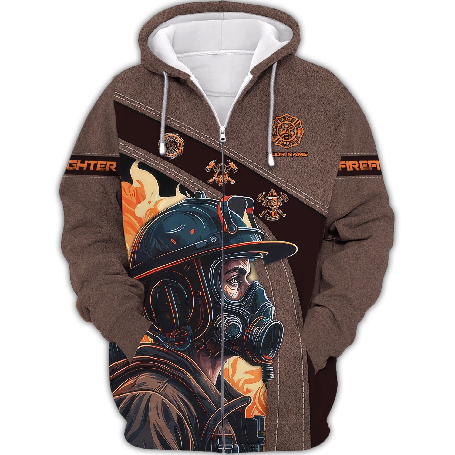 Fire Man 3D Custom Name Zipper Hoodie Personalized Gift For Firefighters