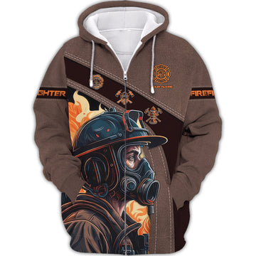 Fire Man 3D Custom Name Zipper Hoodie Personalized Gift For Firefighters