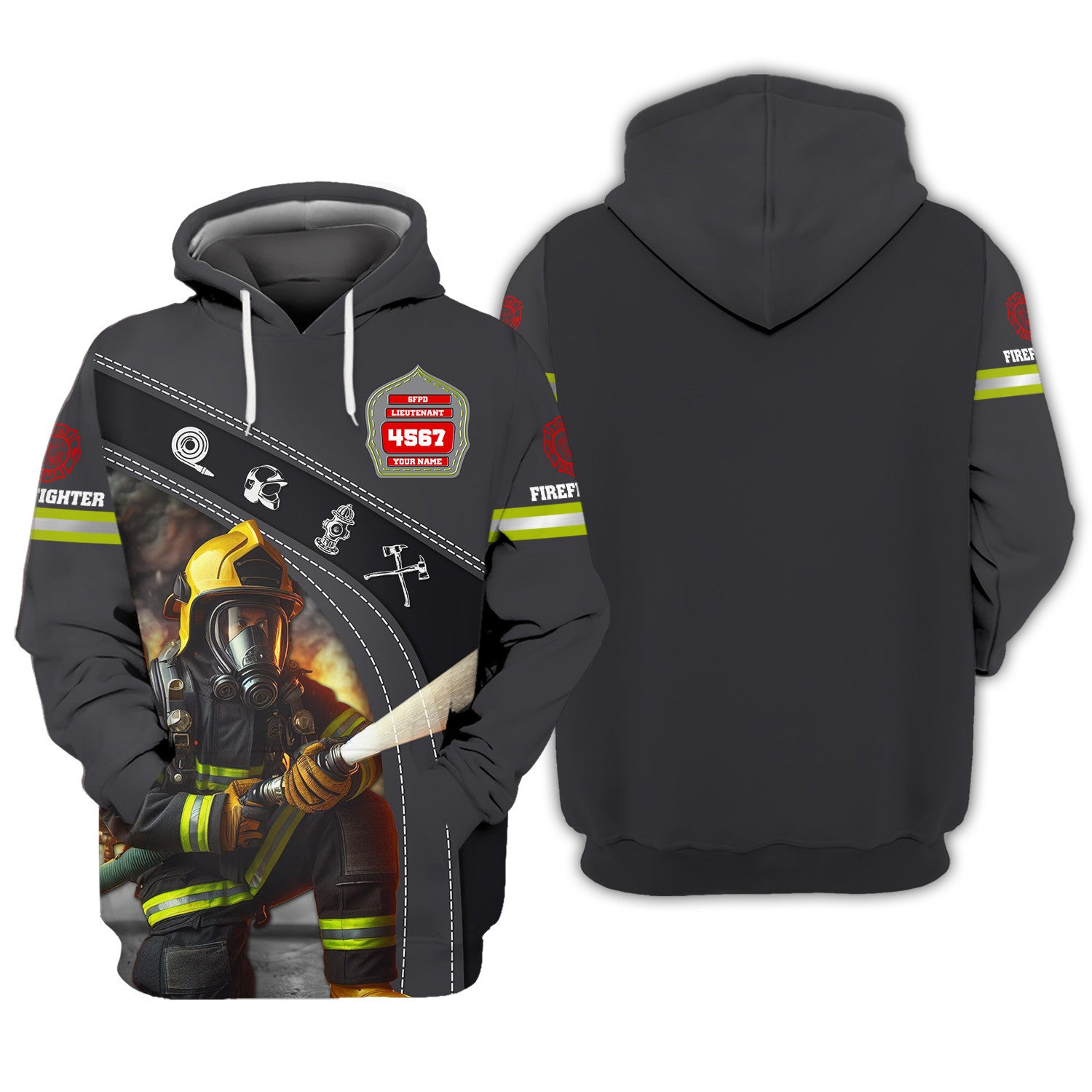 Custom Name 3D Firefirghter Zipper Hoodie Personalized Gift For Firefighters