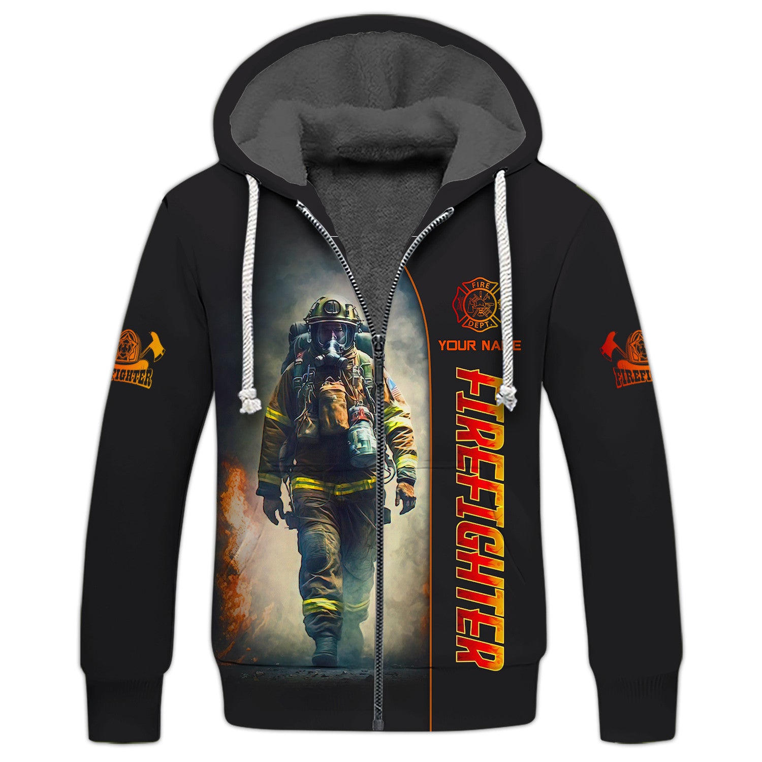 Firefighter Works On Fire 3D Full Print Zipper Hoodie Fire Man Zipper Hoodie Gift For Firefighters