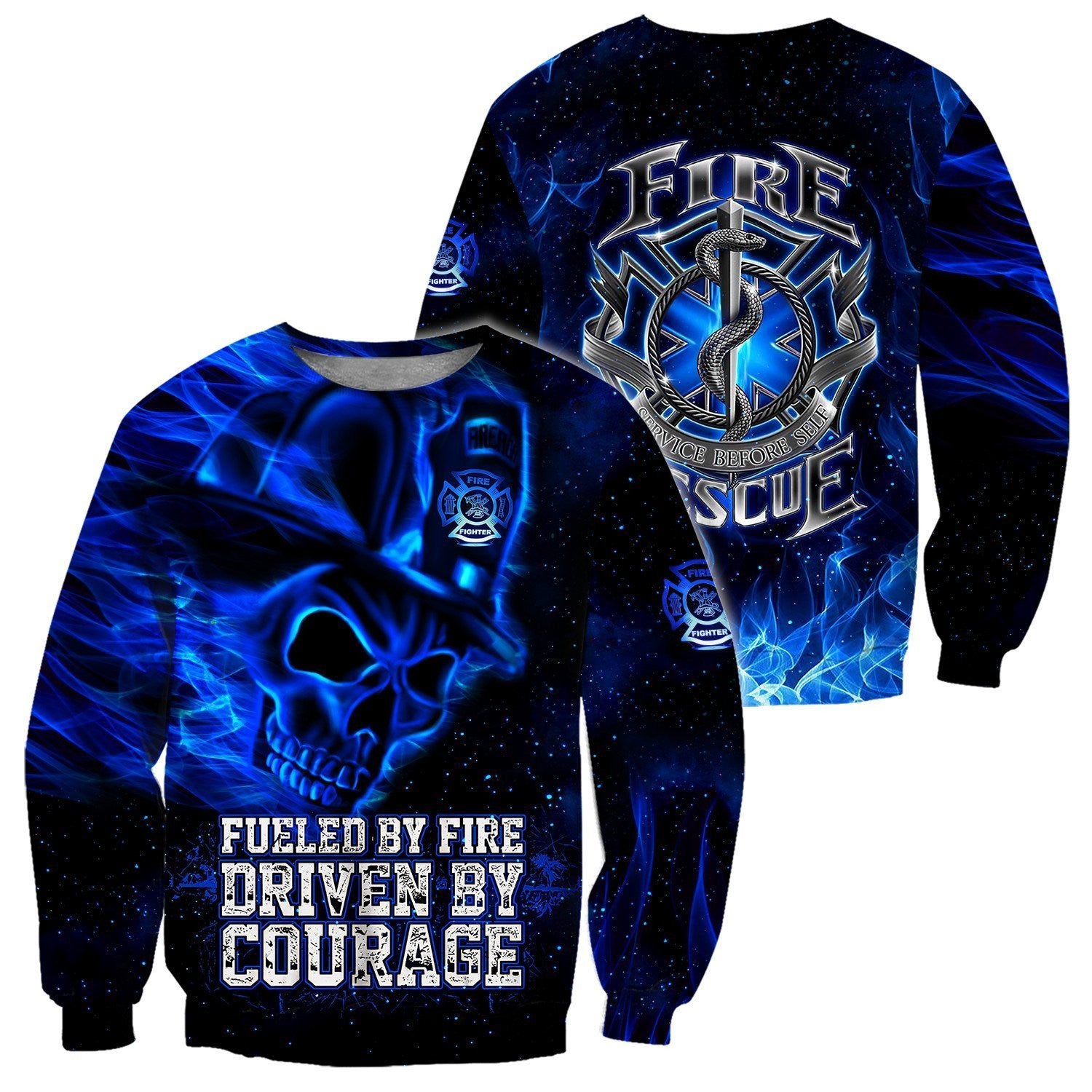 Blue Skull Firefighter Hoodie Shirts For Men And Women