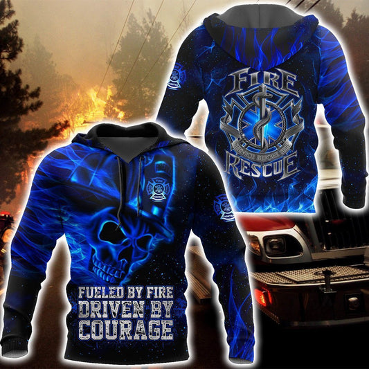 Blue Skull Firefighter Hoodie Shirts For Men And Women