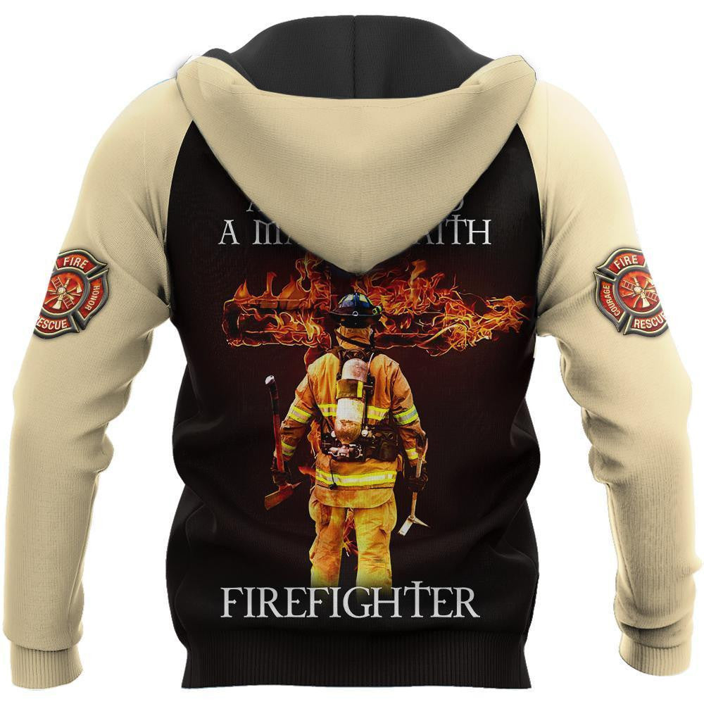 Firefighter A Child Of God, A Man Of Faith Printed Hoodie For Men And Women