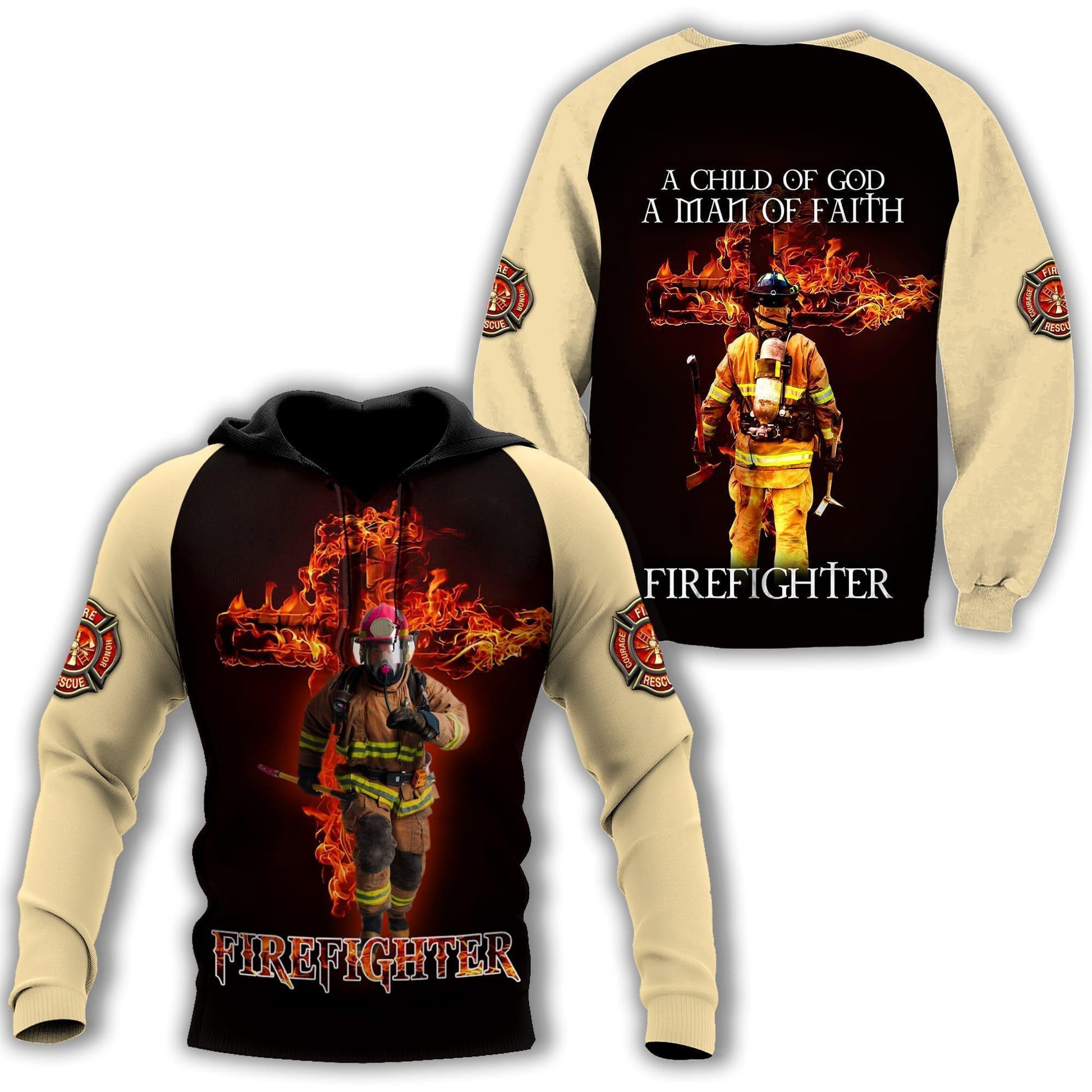 Firefighter A Child Of God, A Man Of Faith Printed Hoodie For Men And Women