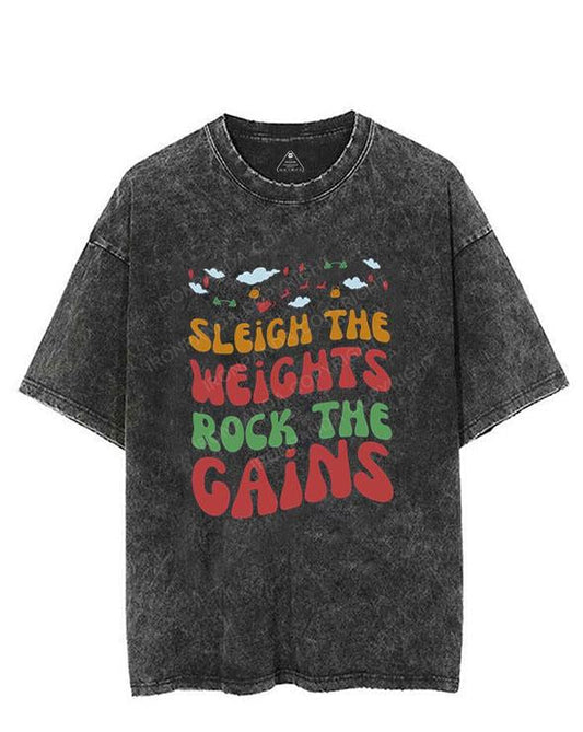 SLEIGH THE WEIGHTSROCK THE GAINS VINTAGE GYM SHIRT