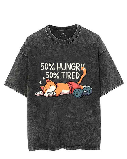 50% HUNGRY 50% TIRED CAT VINTAGE GYM SHIRT