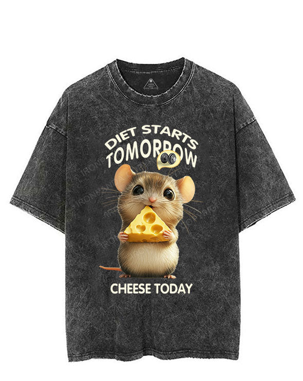 DIET STARTS TOMORROW CHEESE TODAY VINTAGE GYM SHIRT