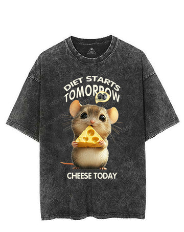 DIET STARTS TOMORROW CHEESE TODAY VINTAGE GYM SHIRT