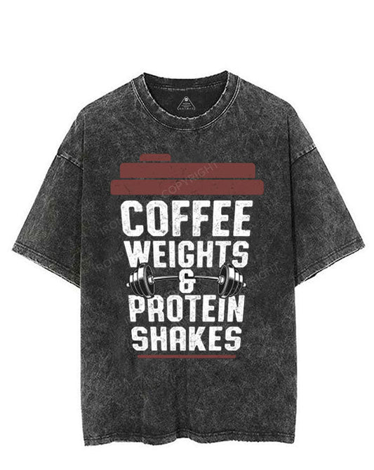 COFFEE WEIGHTS & PROTEIN SHAKES VINTAGE GYM SHIRT